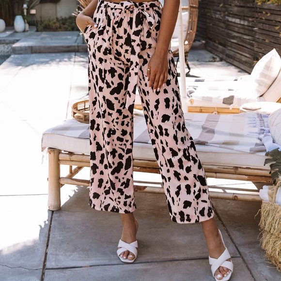 Pink Geometric Print Elastic Waist Pants with Tie. barbiecore - Picture 7 of 10